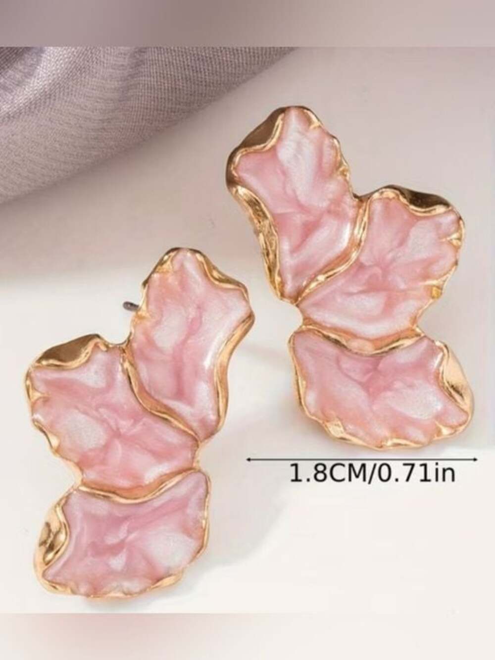 Elegant Pink Shell Petal Drop Earrings - Gold Trim - Picture 3 of 4